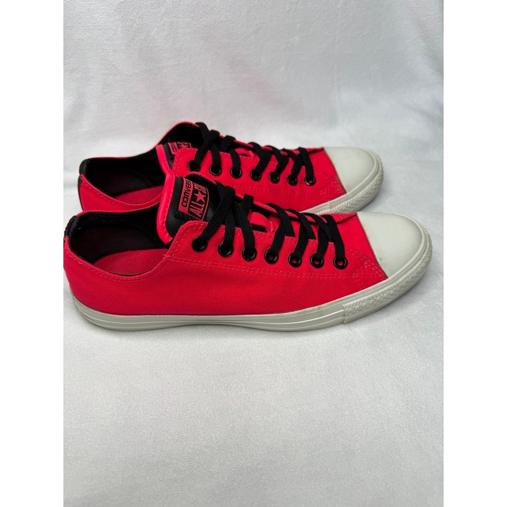 Converse All Star Chuck Taylor Low Top Neon Pink Black Leather Mens 9 Womens 11 - Picture 2 of 9